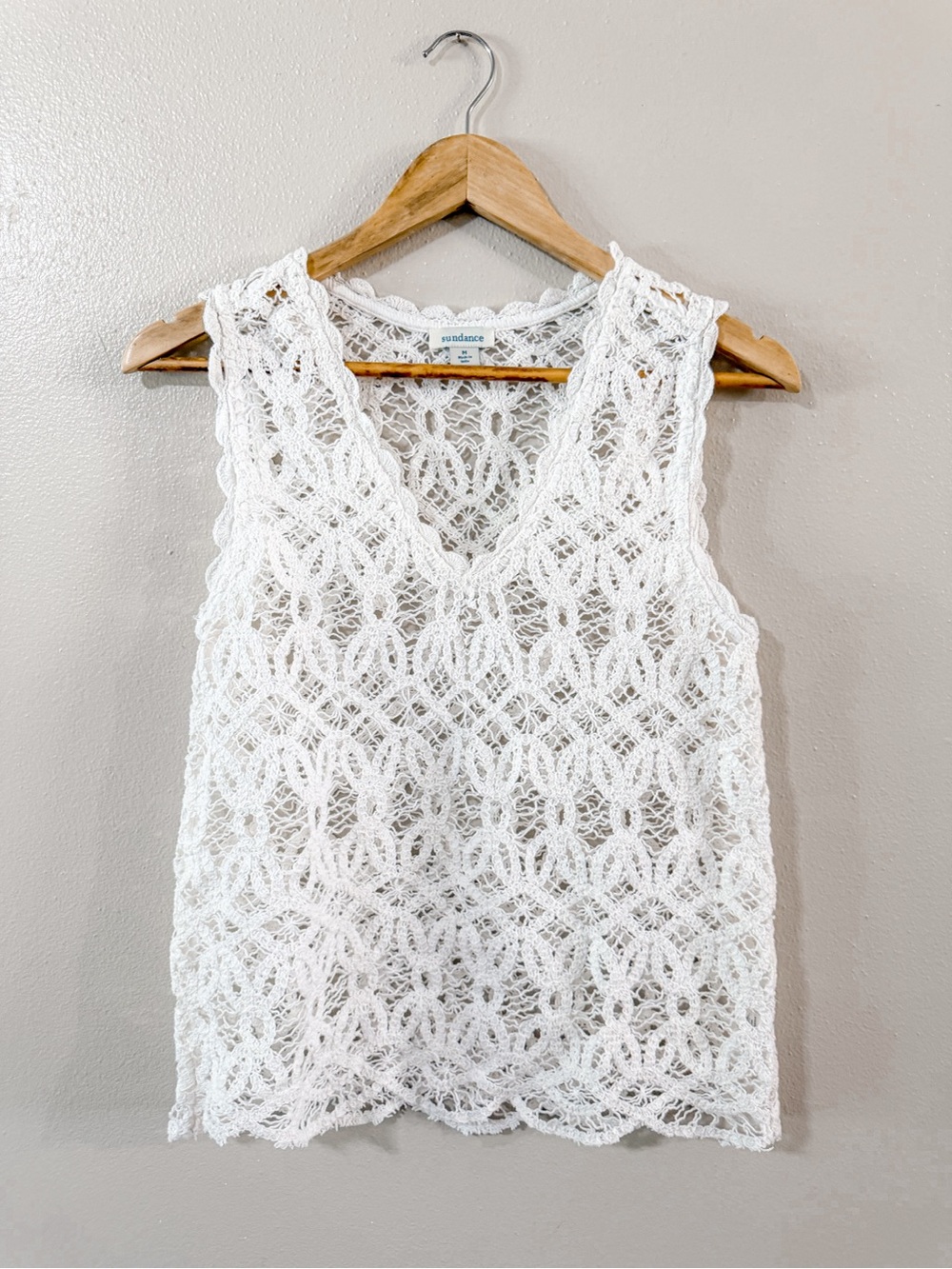 Sundance | Crochet Lace White Sleeveless‎ Top, Cottagecore, Prairie, medium